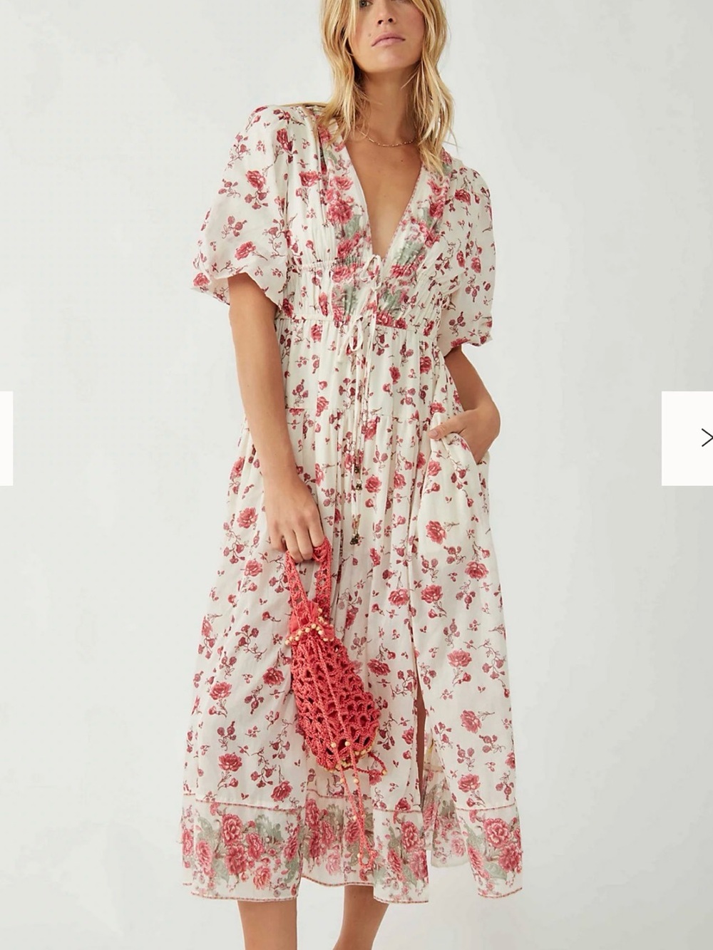 Free People Lysette Floral Maxi Dress Size Small Ivory Red Boho